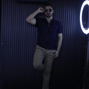 Camisa manga corta hilo azul oscuro
