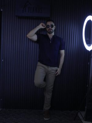 Camisa manga corta hilo azul oscuro