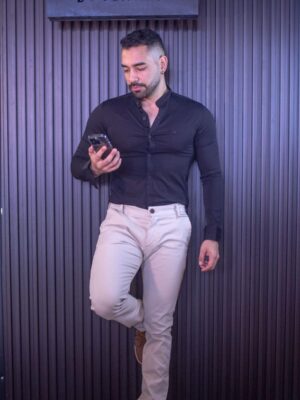 Camisa manga larga negra seda fría